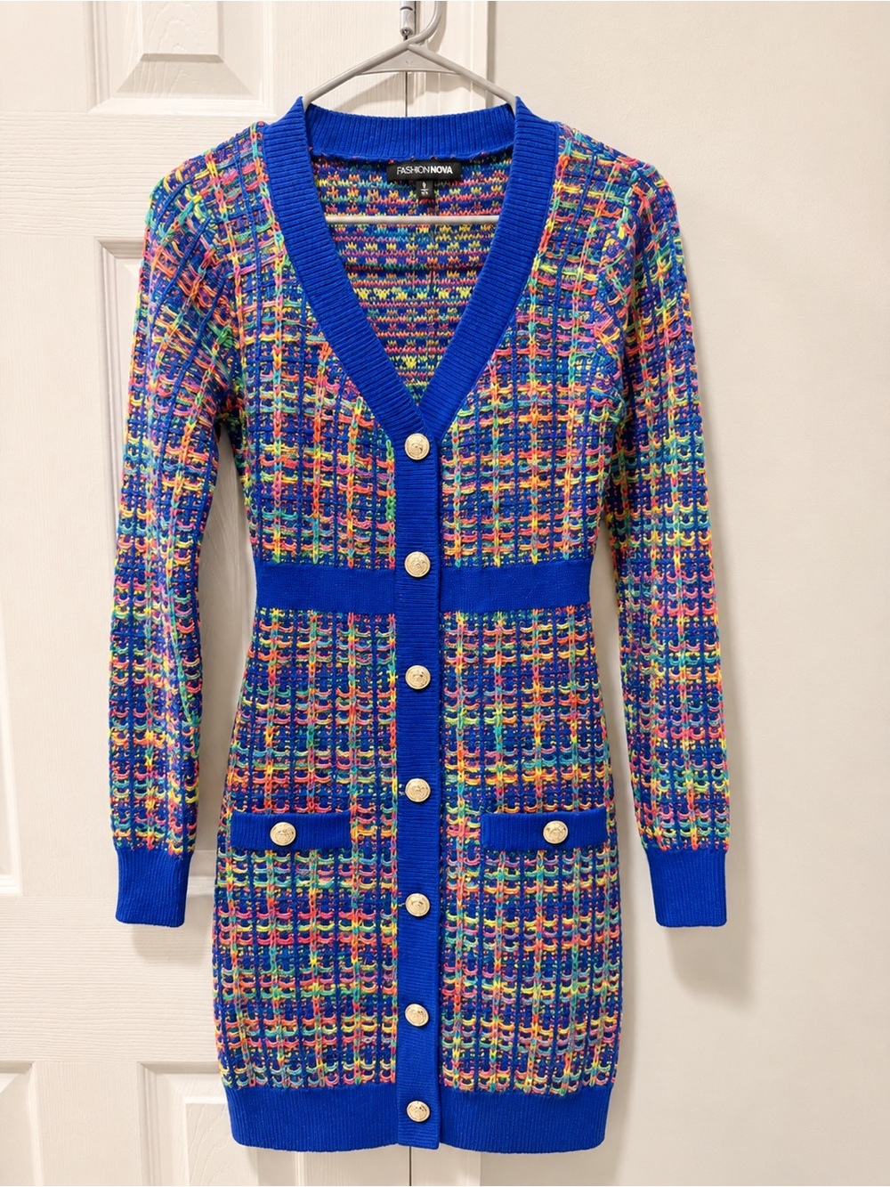 Fashion Nova Royal Blue Multicolor Knit Cardigan